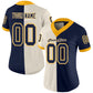 Custom Cream Navy-Gold Mesh Split Fashion Football Jersey Limited