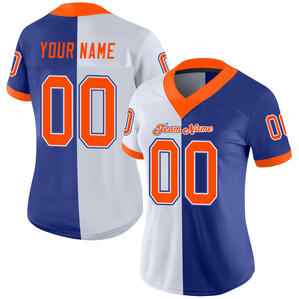 Custom Royal Orange-White Mesh Split Fashion Football Jersey Limited
