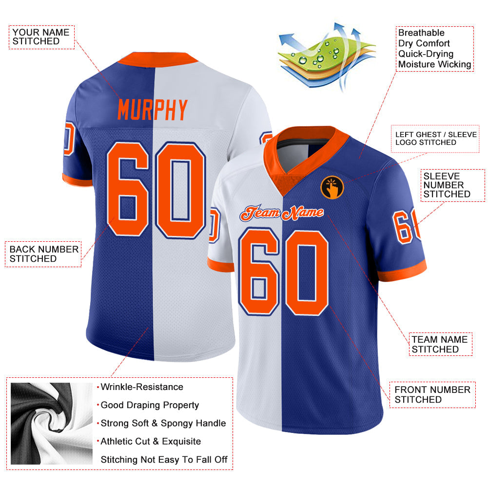 Custom Royal Orange-White Mesh Split Fashion Football Jersey Limited