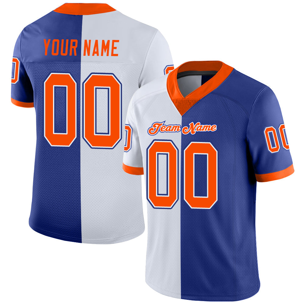 Custom Royal Orange-White Mesh Split Fashion Football Jersey Limited