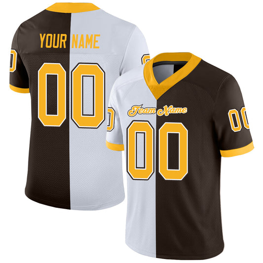 Custom Brown Gold-White Mesh Split Fashion Football Jersey Limited