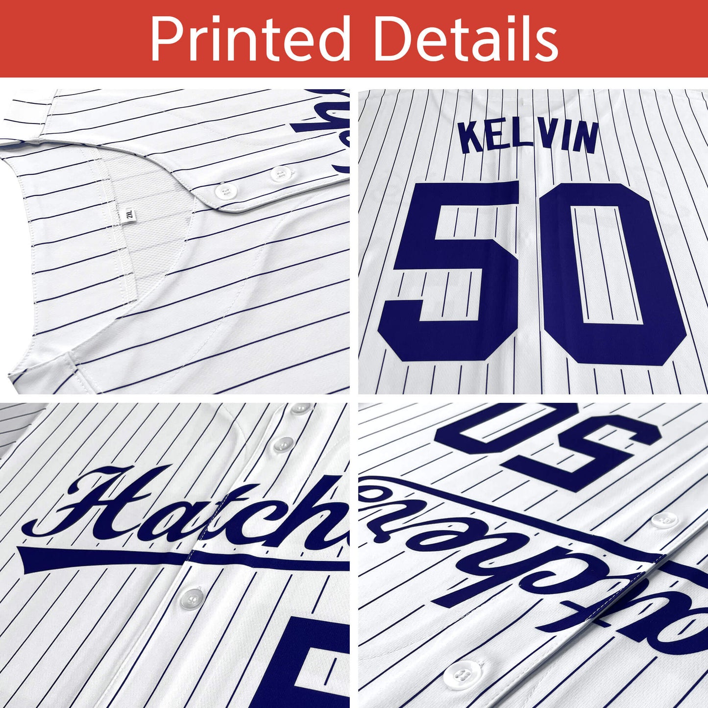 Custom White Royal Stripe Fashion Design Full Button Authentic Baseball Jersey Limited