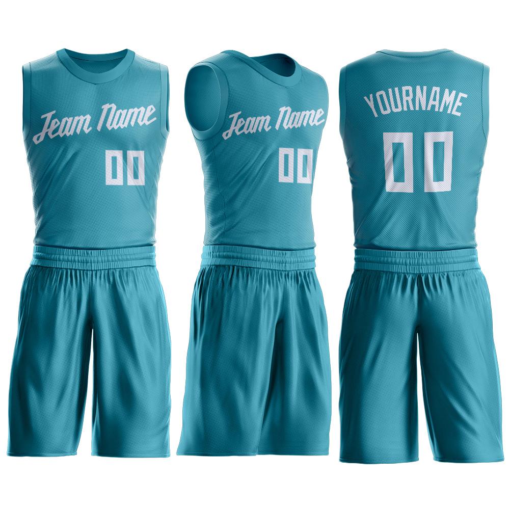Custom Teal White Round Neck Suit Basketball Jersey Limited