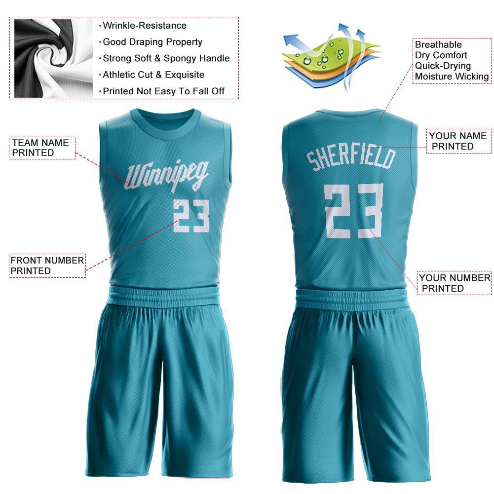 Custom Teal White Round Neck Suit Basketball Jersey Limited
