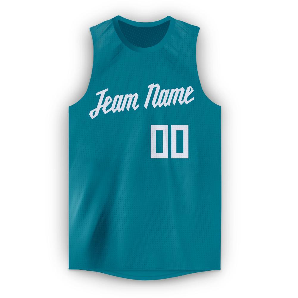 Custom Teal White Round Neck Basketball Jersey Limited