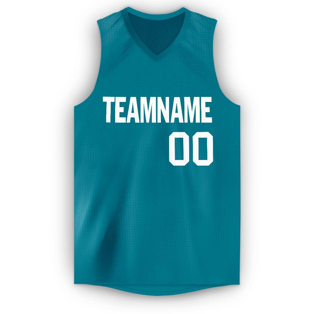 Custom Teal White V-Neck Basketball Jersey Limited