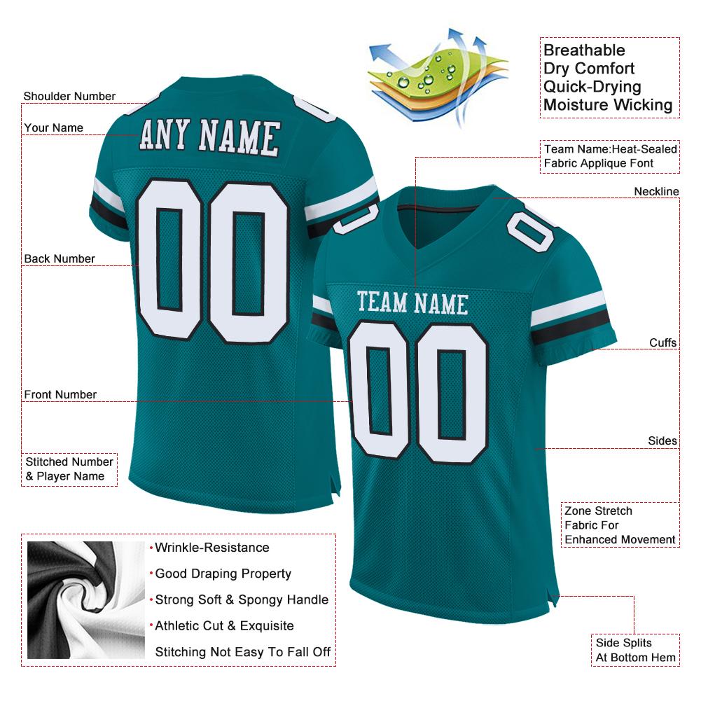 Custom Teal White-Black Mesh Authentic Football Jersey Limited