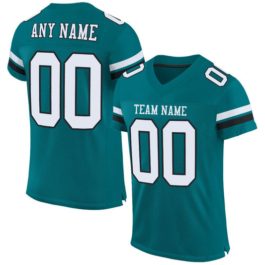 Custom Teal White-Black Mesh Authentic Football Jersey Limited