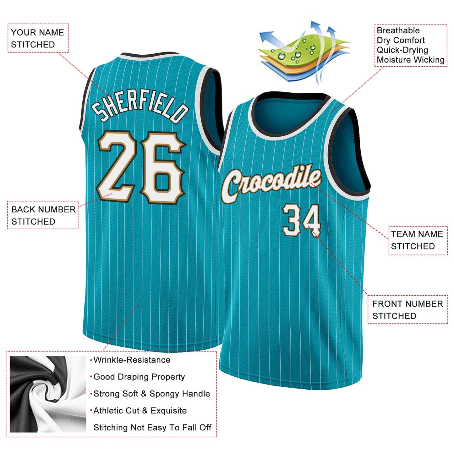 Custom Teal White Pinstripe White-Old Gold Authentic Basketball Jersey Limited