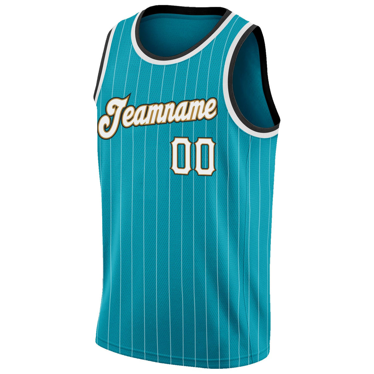 Custom Teal White Pinstripe White-Old Gold Authentic Basketball Jersey Limited