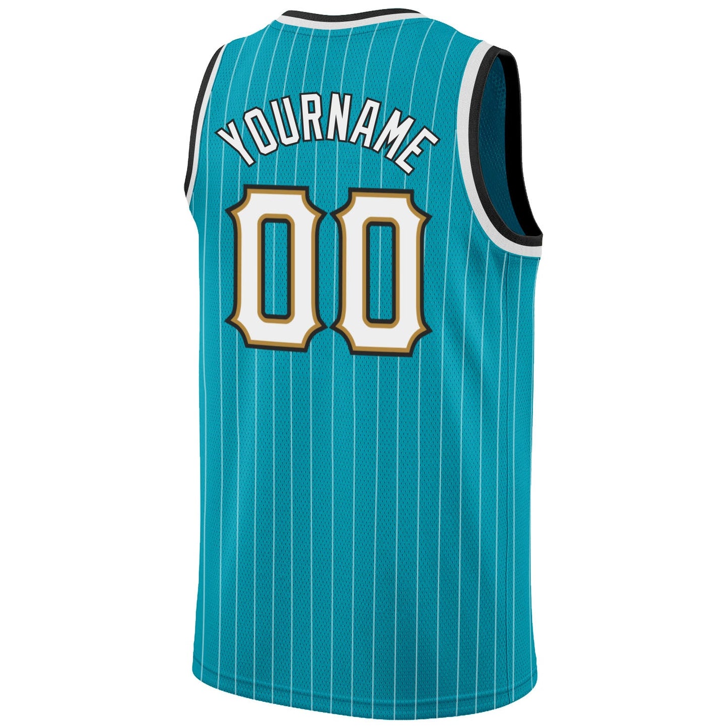 Custom Teal White Pinstripe White-Old Gold Authentic Basketball Jersey Limited