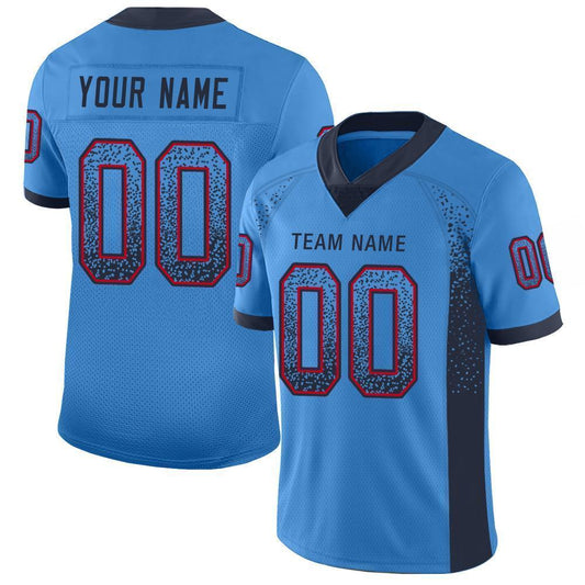Custom Powder Blue Navy-Red Mesh Drift Fashion Football Jersey Limited
