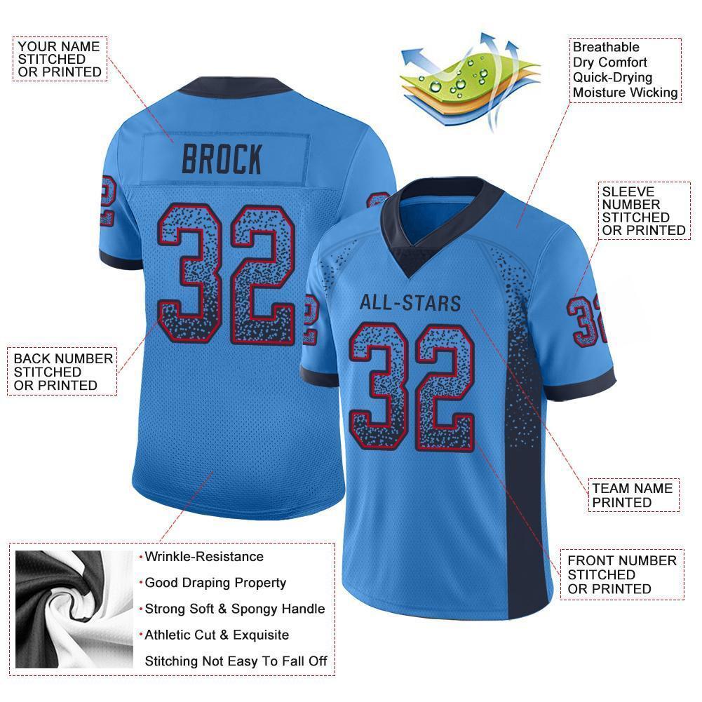 Custom Powder Blue Navy-Red Mesh Drift Fashion Football Jersey Limited
