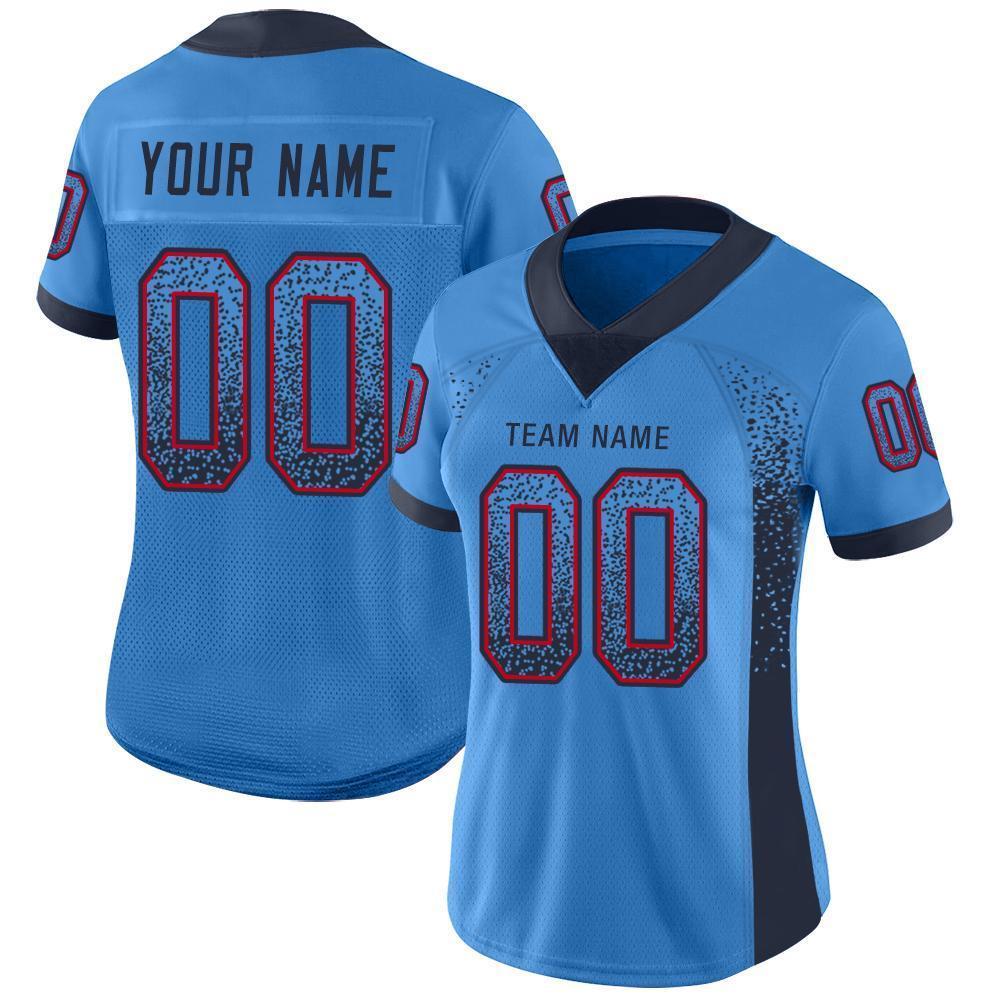 Custom Powder Blue Navy-Red Mesh Drift Fashion Football Jersey Limited