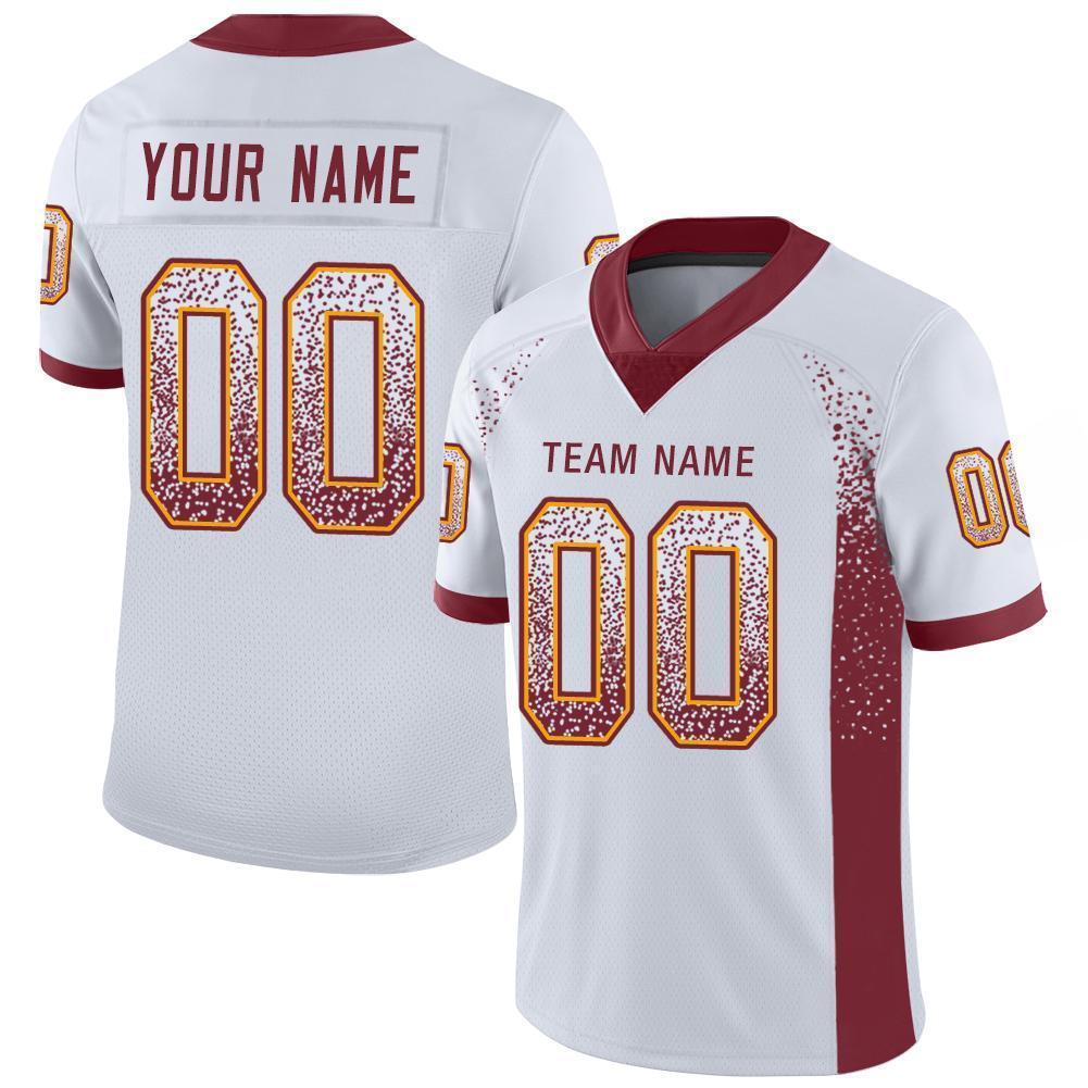 Custom White Burgundy-Gold Mesh Drift Fashion Football Jersey Limited