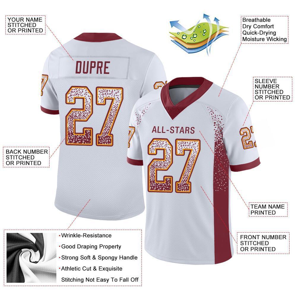 Custom White Burgundy-Gold Mesh Drift Fashion Football Jersey Limited