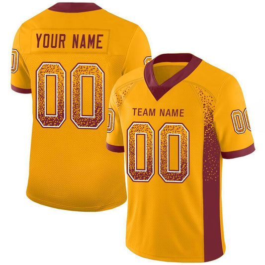 Custom Gold Burgundy-White Mesh Drift Fashion Football Jersey Limited