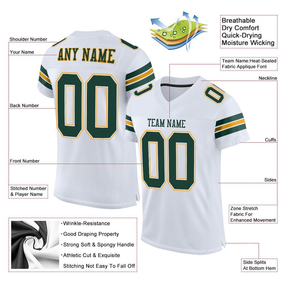 Custom White Green-Gold Mesh Authentic Football Jersey Limited