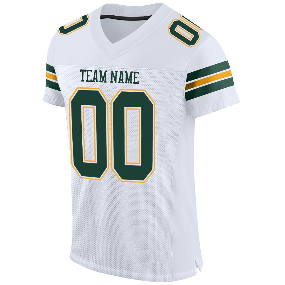 Custom White Green-Gold Mesh Authentic Football Jersey Limited