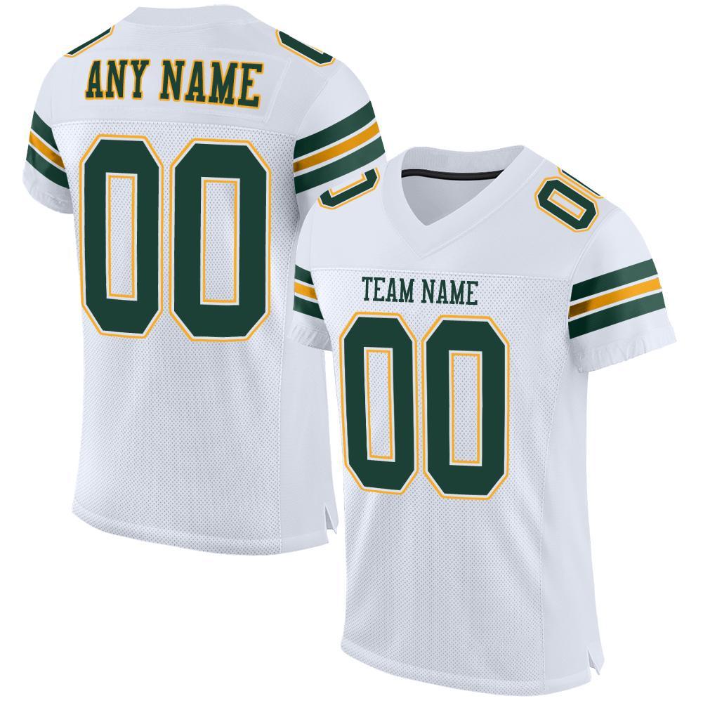Custom White Green-Gold Mesh Authentic Football Jersey Limited