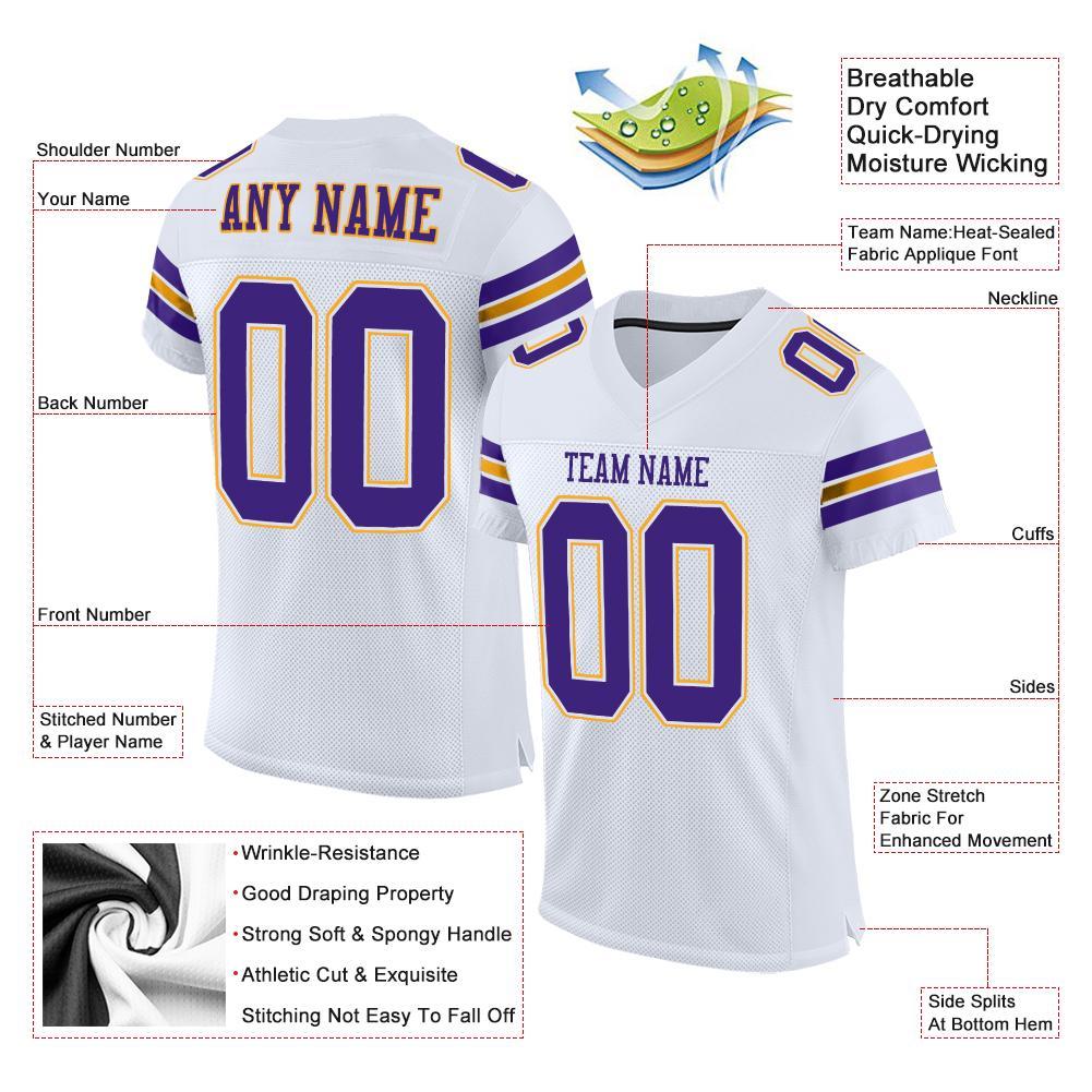 Custom White Purple-Gold Mesh Authentic Football Jersey Limited