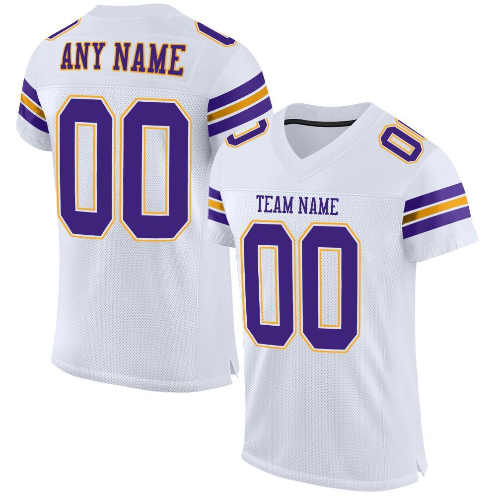 Custom White Purple-Gold Mesh Authentic Football Jersey Limited