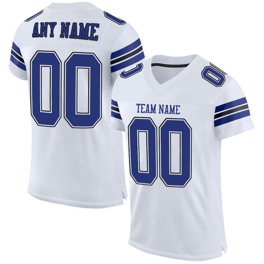 Custom White Royal-Black Mesh Authentic Football Jersey Limited