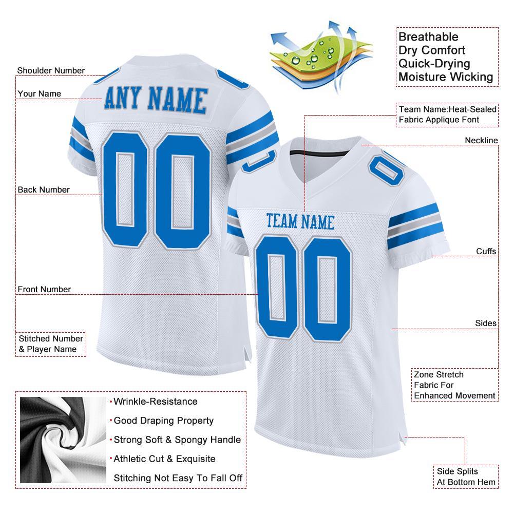 Custom White Panther Blue-Light Gray Mesh Authentic Football Jersey Limited