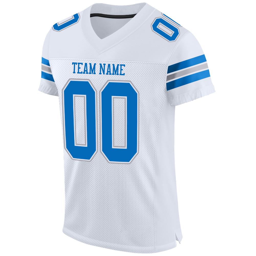 Custom White Panther Blue-Light Gray Mesh Authentic Football Jersey Limited
