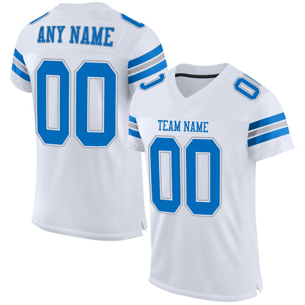 Custom White Panther Blue-Light Gray Mesh Authentic Football Jersey Limited