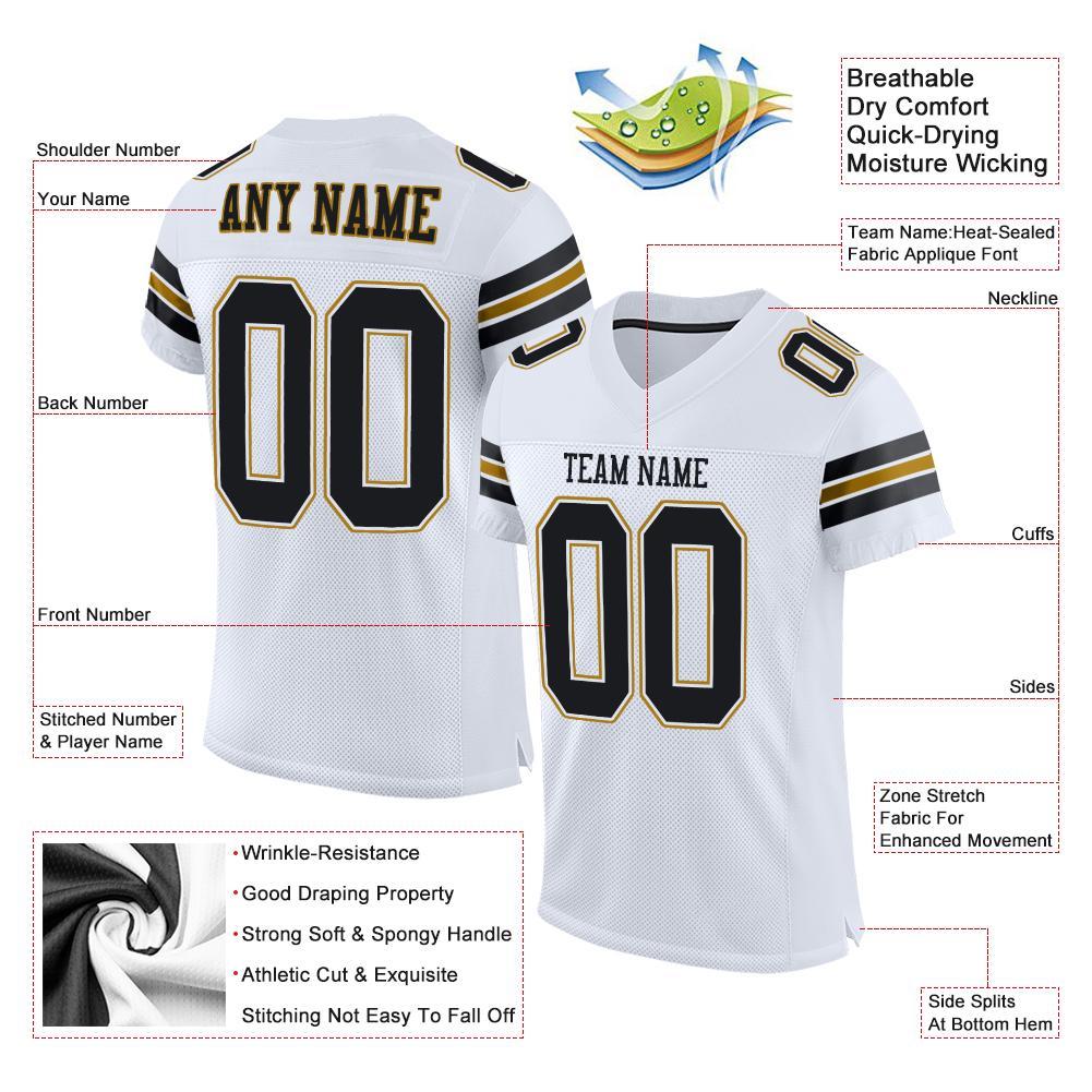 Custom White Black-Old Gold Mesh Authentic Football Jersey Limited