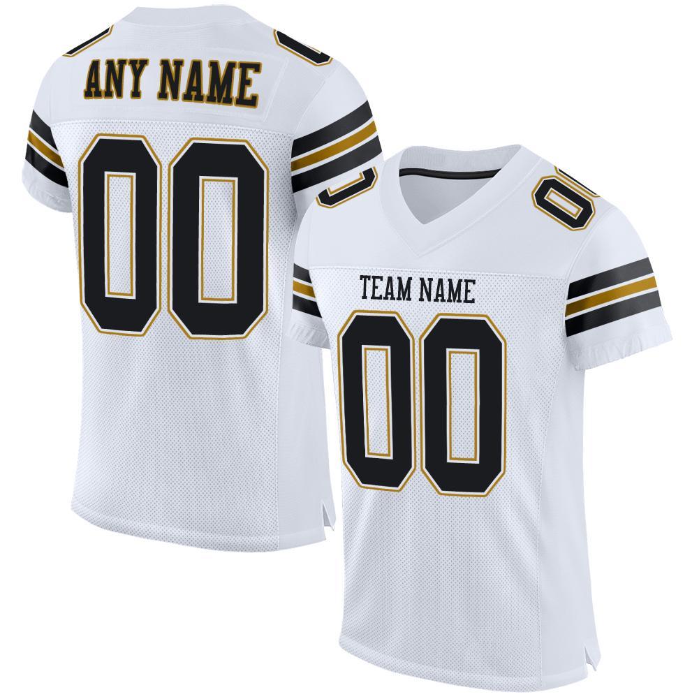 Custom White Black-Old Gold Mesh Authentic Football Jersey Limited