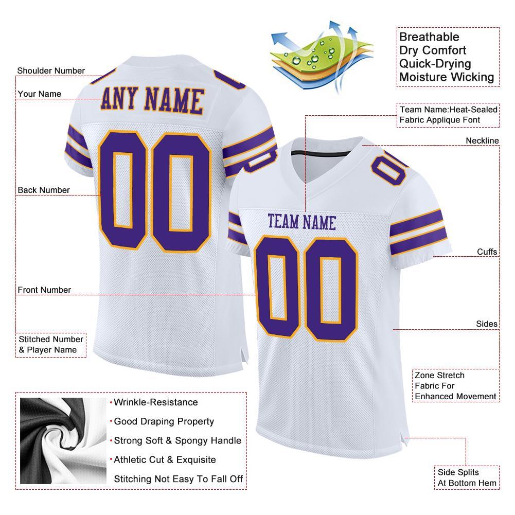 Custom White Purple-Gold Mesh Authentic Football Jersey Limited