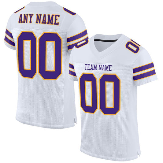Custom White Purple-Gold Mesh Authentic Football Jersey Limited
