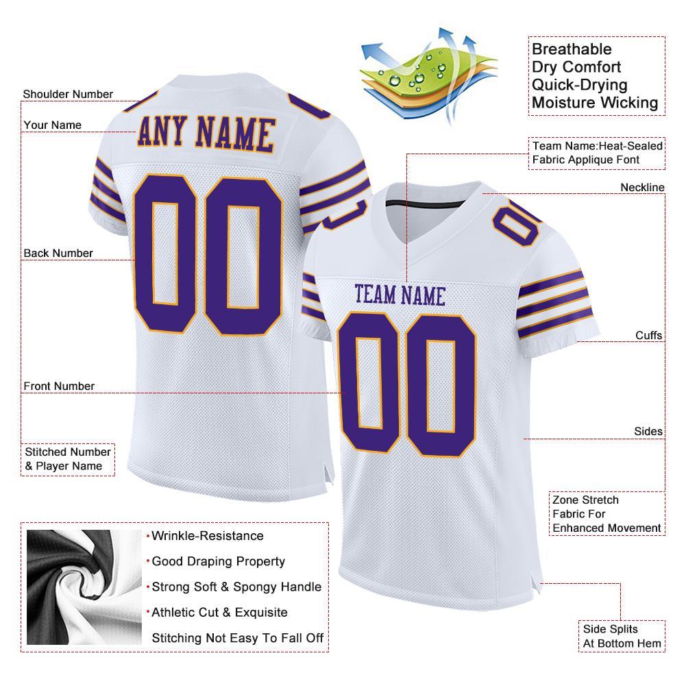 Custom White Purple-Gold Mesh Authentic Football Jersey Limited