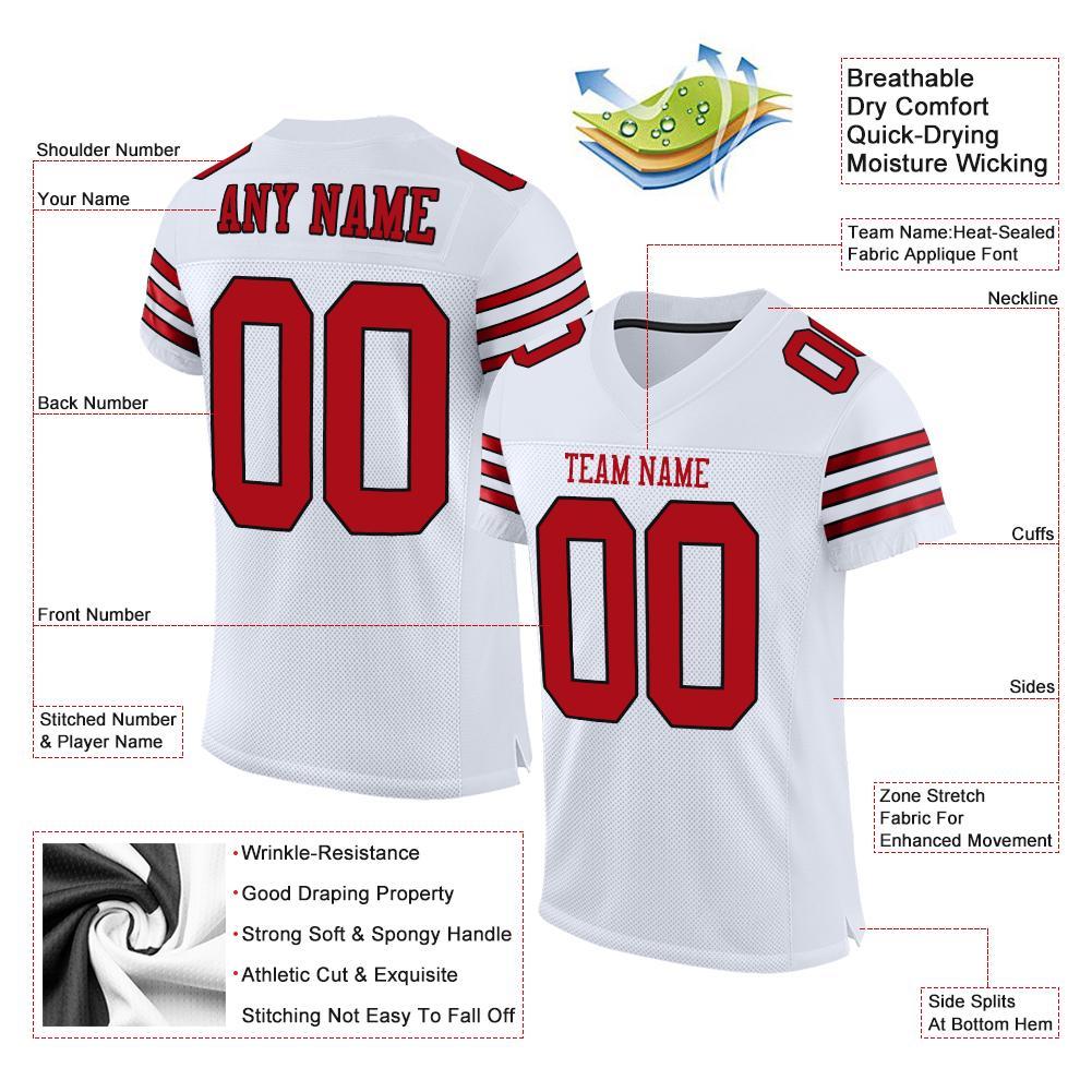 Custom White Red-Black Mesh Authentic Football Jersey Limited