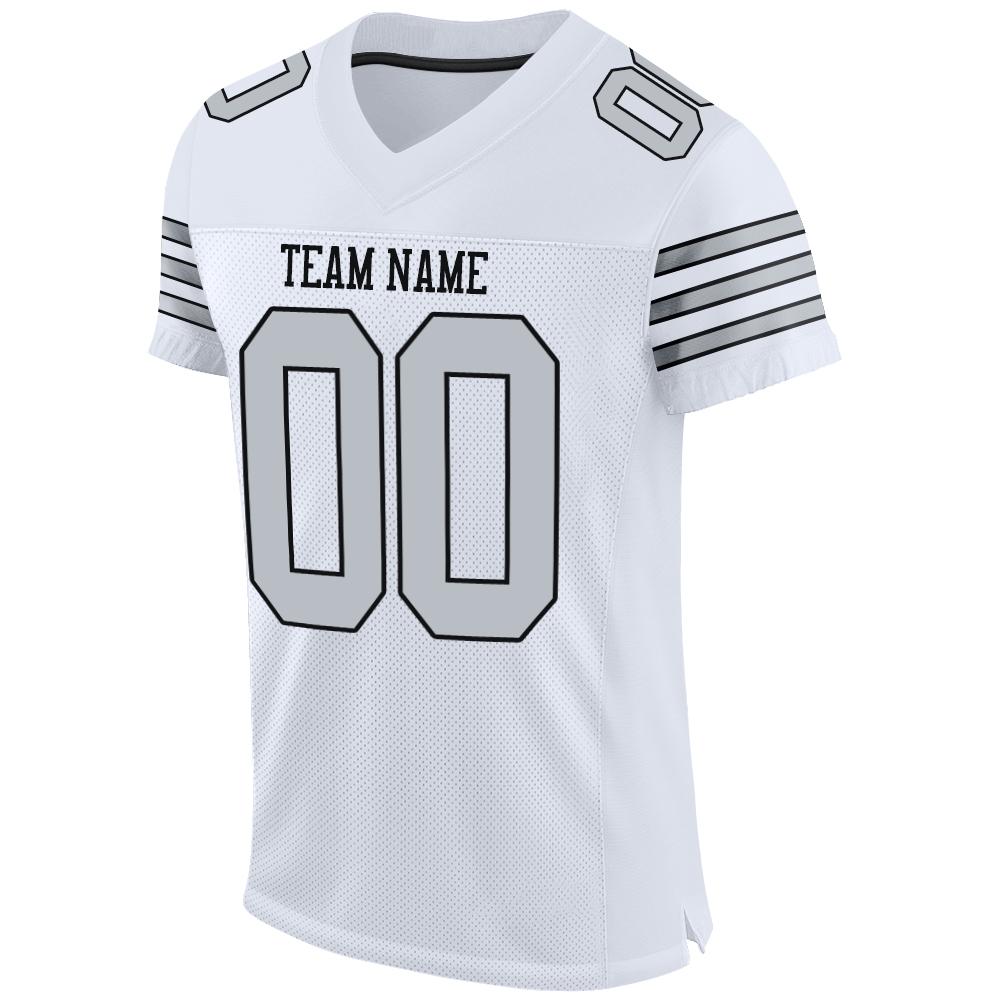 Custom White Silver-Black Mesh Authentic Football Jersey Limited