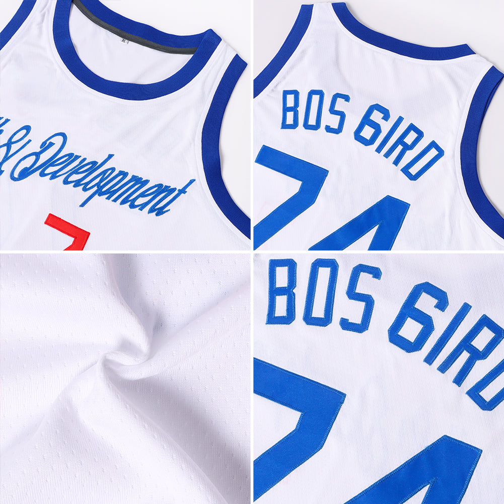Custom White Royal-Red Round Neck Rib-Knit Basketball Jersey Limited