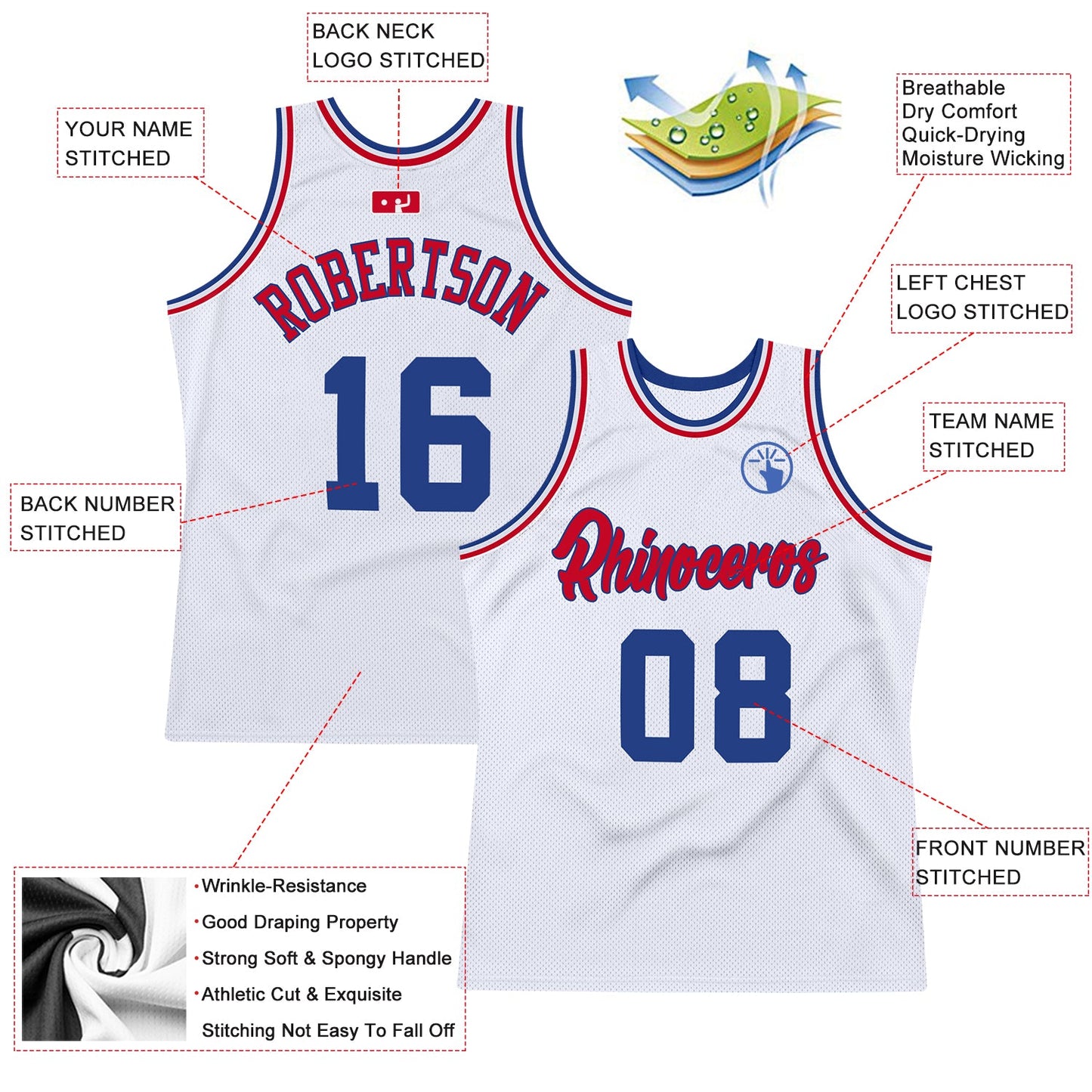 Custom White Royal-Red Authentic Throwback Basketball Jersey Limited