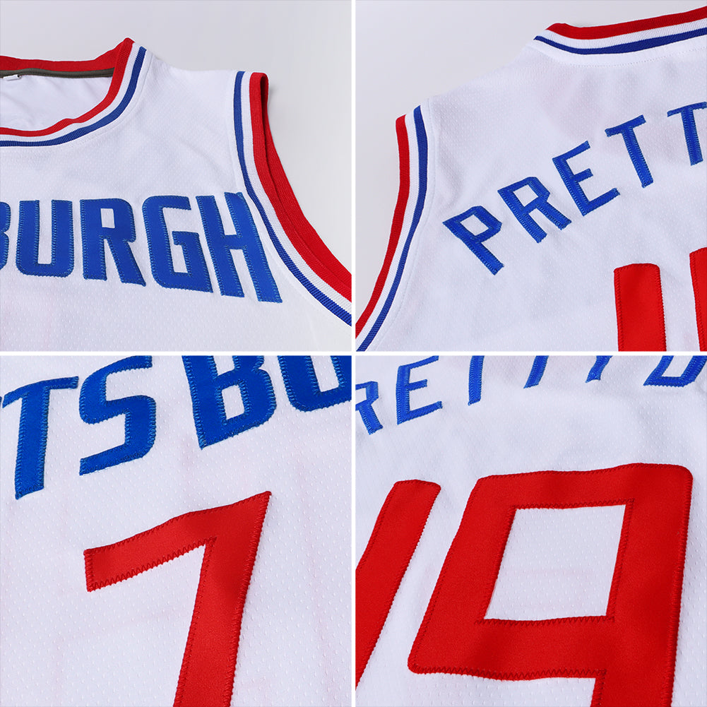 Custom White Royal-Red Authentic Throwback Basketball Jersey Limited