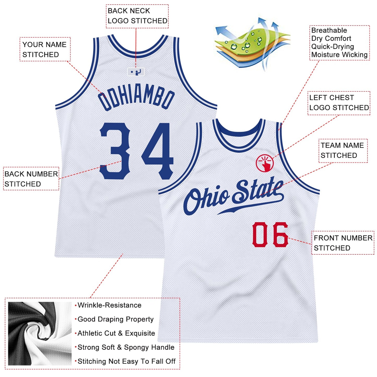 Custom White Royal-Red Authentic Throwback Basketball Jersey Limited