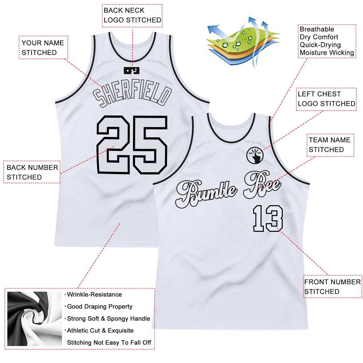 Custom White White-Black Authentic Throwback Basketball Jersey Limited