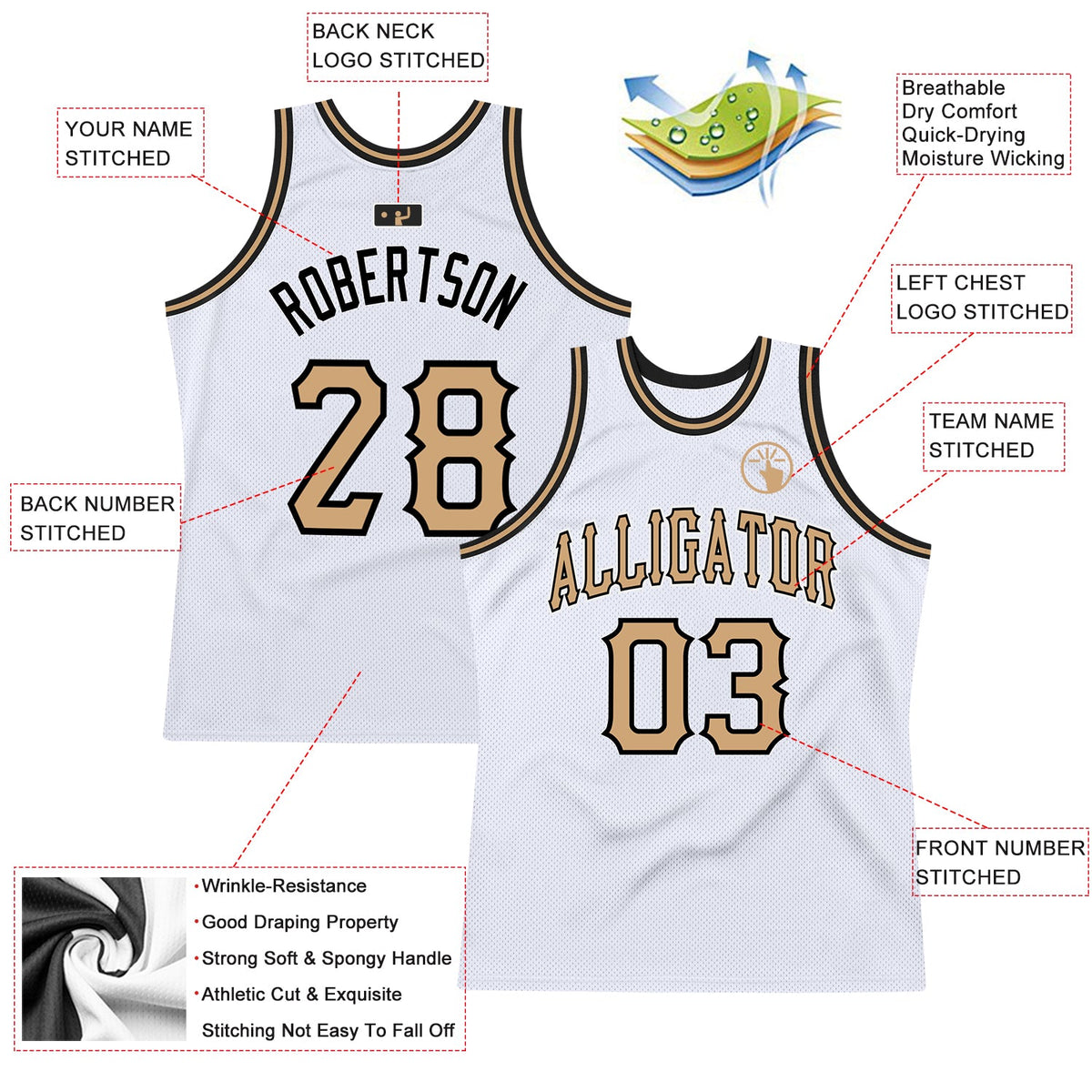 Custom White Old Gold-Black Authentic Throwback Basketball Jersey Limited