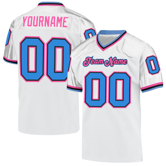 Custom White Powder Blue-Pink Mesh Authentic Throwback Football Jersey Limited