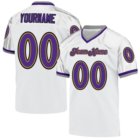 Custom White Purple-Old Gold Mesh Authentic Throwback Football Jersey Limited