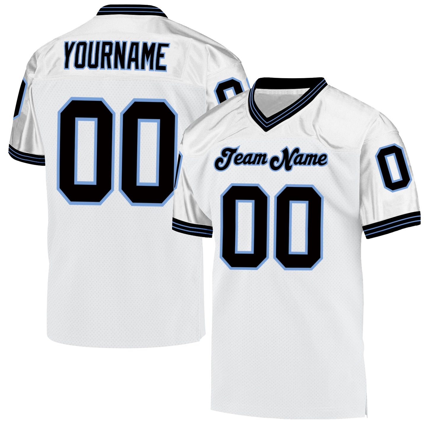 Custom White Black-Light Blue Mesh Authentic Throwback Football Jersey Limited