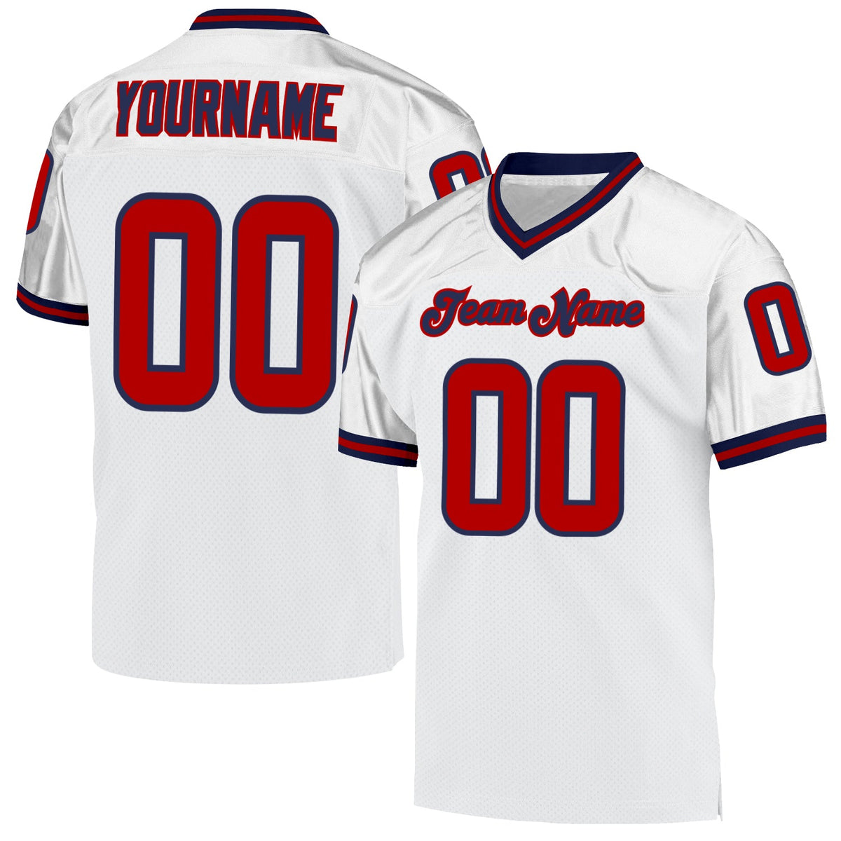 Custom White Red-Navy Mesh Authentic Throwback Football Jersey Limited