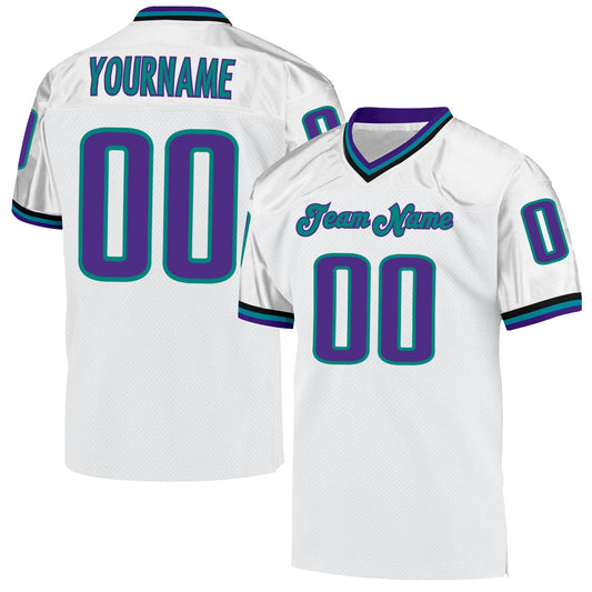 Custom White Purple-Aqua Mesh Authentic Throwback Football Jersey Limited