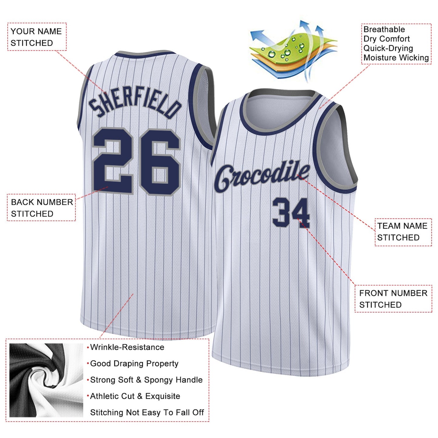 Custom White Navy Pinstripe Navy-Gray Authentic Basketball Jersey Limited