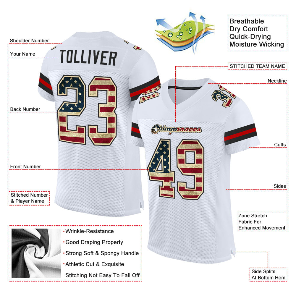 Custom White Vintage USA Flag-Black Mesh Authentic Football Jersey Limited